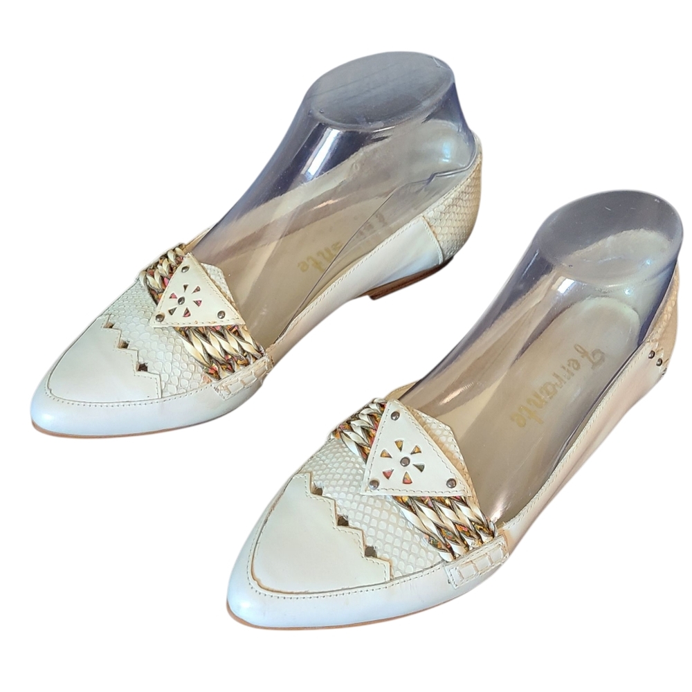 Ferrante Cream Loafers with Metallic Details 7B Business Comfort Brazil
